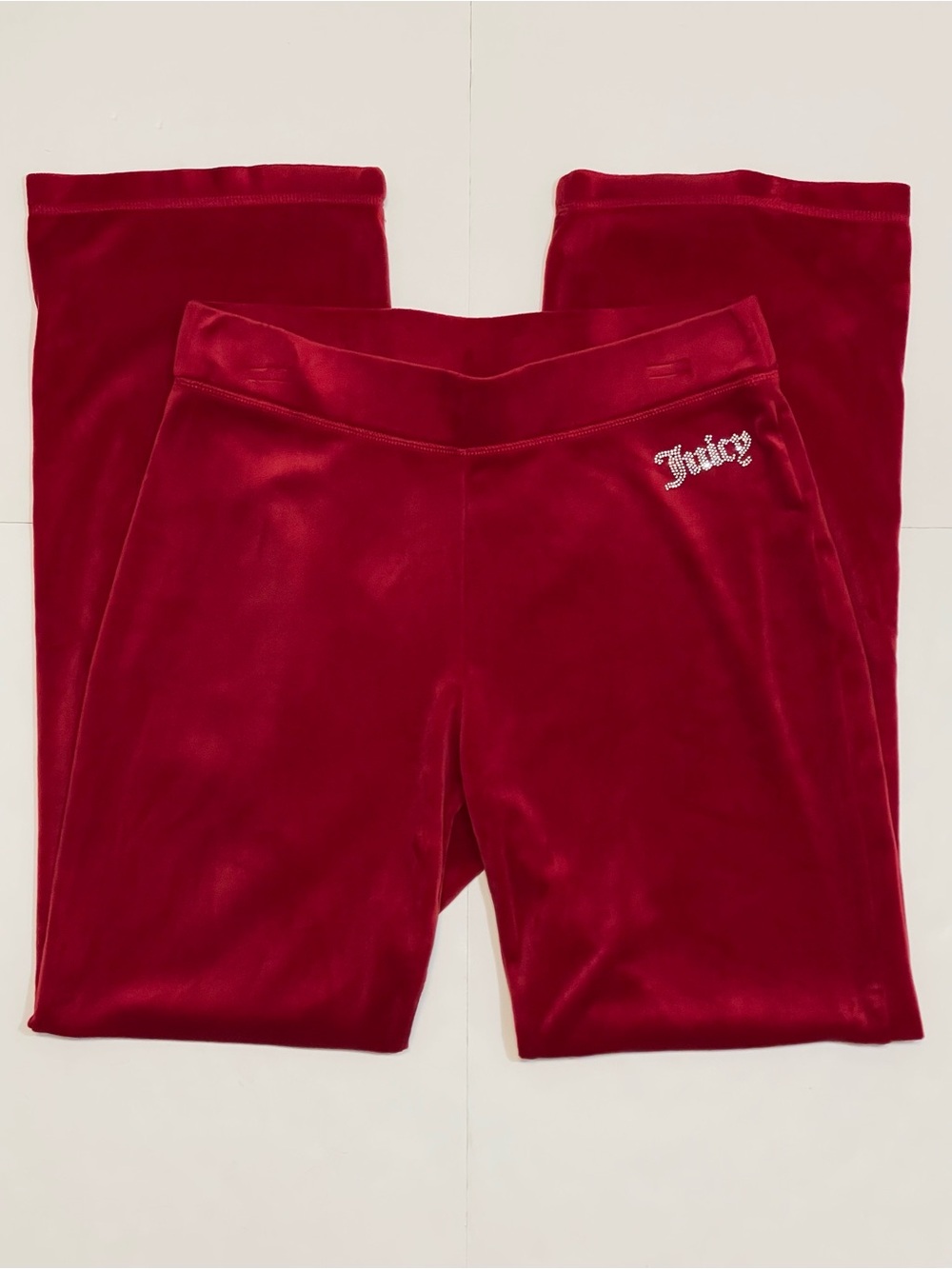 Y2K Juicy Couture Red Velour Track Pants Rhinestone Logo Size S